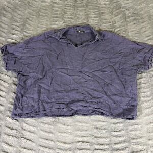 M Made in Italy Linen Oversized Boxy Top Purple V-Neck Short Sleeve Large